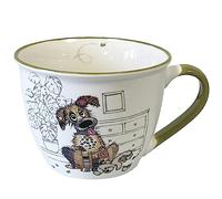 KIUB Cuenco timbal con asa, diseño de perro agradable, porcelana fina, capacidad 550 ml