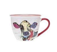 KIUB Cuenco timbal con asa, diseño de vaca, material porcelana fina, capacidad 550 ml