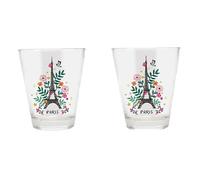 KIUB - Juego de 2 mini vasos de París Torre Eiffel, diseño de Torre Eiffel en flores, altura 7 cm (2,75 pulgadas) - Capacidad 85 ml