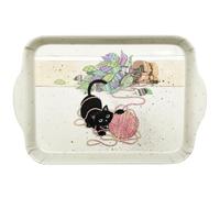 KIUB Mini bandeja con gato, diseño de gato con ovillo de lana, melamina de calidad, tamaño mini, 14 x 21 cm