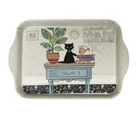 KIUB Mini bandeja con gato, diseño de gato en su escritorio de trabajo, melamina de calidad, tamaño mini, 14 x 21 cm