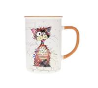 KIUB Taza con animales de granja, bosques y montañas, diseño de gato marrón estilizado, material porcelana fina, capacidad 360 ml