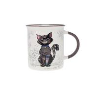 KIUB Taza con animales de granja, bosques y montañas, diseño de gato negro, material porcelana fina, capacidad 320 ml