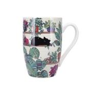 KIUB - Taza de porcelana con diseño de gato dormido en un estante, altura 12 cm, capacidad 490 ml, caja a juego