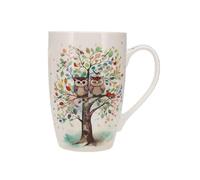 KIUB Taza de porcelana redonda muy grande, diseño de pareja de búhos en un árbol grande, altura 13 cm, capacidad 445 ml, caja a juego