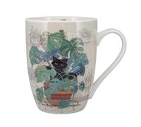 KIUB Taza de porcelana redondeada, diseño de gato escondido en plantas, altura 10 cm, capacidad 340 ml, caja a juego