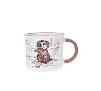 KIUB - Taza de timbal espresso con animales (diseño de cachorro que come una pizza, altura 6,5 cm, porcelana fina