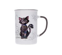 Kiub Taza grande con animales - diseño de gato negro sentado silenciosamente - Material porcelana fina - capacidad 360 ml
