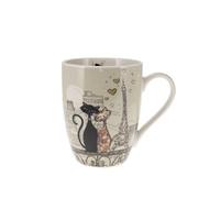 Kiub: Taza redondeada, diseño de gatos enamorados, 340 ml, diseño de París Torre Eiffel