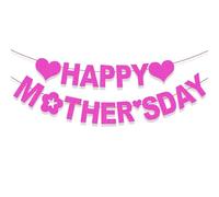 KIUEZIR Guirnalda de banderines con purpurina "Happy Mother's Day" en color rosa, guirnalda para el día de la madre de cartón, DIY corazón y flores, decoración para pared y ventana, ideal para el día