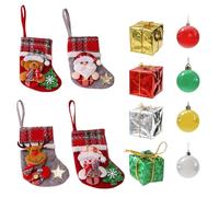 Kiuiom 4PC Calze Natalizie Da Appendere,Calze Di Natale Da Camino per Natalizia,4PC Mini Scatola Regalo per Decorazione,4PC Palle Di Natale In Plastica con Gancio per Decorazioni