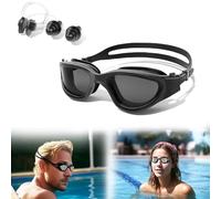 Kiuiom Gafas de Natación Unisex Adulto,Gafas de Natación Anti-vaho,Lente Buceo 100% Antifugas,Lente Piscina con Tapones Oidos Natación Y Clip Nariz Impermeable para Entrenamiento Nadar (Negro)
