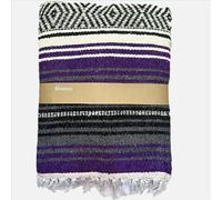 Kiuwxduy Manta de punto manual mexicana, sofá, meditación, esterilla de yoga, bohemia, para camping, pícnic, festival (morado)