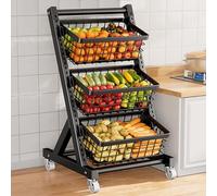 KIUYTQQ Organizador de Frutas y Verduras de 3 Niveles con cestas extraíbles para Cocina y supermercado. Expositor de Gran Capacidad para Productos Frescos.