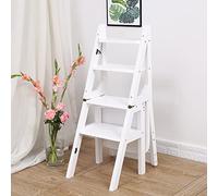 KIUYTQQ Silla Plegable Tipo Escalera de 4 peldaños, Taburete de Madera para el hogar, la Cocina y la Biblioteca, Escalera Plegable Multifuncional, diseño Compacto Que Ahorra Espacio en Color Blanco.