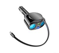 Kivivaka Cargador de coche de 5 puertos de 120 W con cable retráctil, concentrador de carga USB súper rápido para múltiples dispositivos, adaptador de vehículo con diseño dual