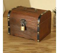 Kivivaka Cofre del tesoro de madera retro con cerradura, alcancía vintage y caja de almacenamiento, decoración para el hogar, oficina, L