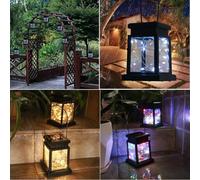 Kivivaka Farol solar LED colgante para decoración de jardín, lámpara de mesa resistente a la intemperie con luces blancas cálidas parpadeantes, 234 cm de altura