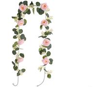 Kivivaka Guirnalda de rosas artificiales de eucalipto de 200 cm con rosas y hojas de seda para decoración del hogar de boda, color blanco (H)