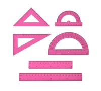 Kivivaka Juego de matemáticas de plástico transparente de 6 piezas: transportador, reglas triangulares 45/60, reglas rectas de 6 y 12 pulgadas, para estudiantes de medición de escala doble, color rosa