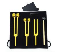 Kivivaka Juego de tenedores de afinación de aleación de aluminio de 128 Hz, 256 Hz, 512 Hz, instrumentos no magnéticos para curación de chakras, reiki, yoga, práctica portátil (dorado)