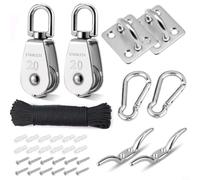 Kivivaka Kit de polea M20 de acero inoxidable 304 con cuerda de nailon de 20 m, sistema de bloque giratorio resistente para invernadero de asta de bandera de barco