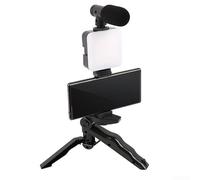 Kivivaka Kit de vlogging para smartphone con trípode y luz de micrófono | Juego de vlog todo en uno para smartphone, incluye soporte de trípode, para mini micrófono, luz de relleno LED
