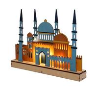 Kivivaka Luz nocturna de madera 3D con luna y estrella, Ramadán Eid Mubarak, elegante lámpara de mesa LED, decoración para el hogar, oficina, mezquita, adorno a pilas