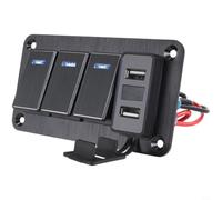 Kivivaka Panel de interruptor basculante impermeable de aluminio de 3 bandas con USB dual para cargador 4.8A voltímetro para Jeep UTV remolque para motocicleta 12V-24V (negro)