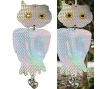 Kivivaka Paquete de 2 repelentes de búhos con cinta reflectante y campanas, dispositivo giratorio de 360 grados para palomas, decoración de jardín de plástico resistente a la intemperie