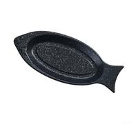 Kivivaka Plato de acero inoxidable con forma de pescado para servir Teppanyaki Grill Seafood Steak 35 cm, color plateado, juego de 2 (negro)