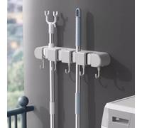 Kivivaka Punch- Soporte de pared para fregona y escoba, resistente, para almacenamiento de plástico, baño, cocina, lavandería, no requiere taladrar (blanco)
