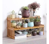 Kivivaka Soporte de madera de 2 niveles para plantas, estante para macetas de escalera que ahorra espacio, estante multiusos para cocina, especias y maquillaje, acabado