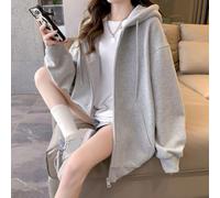 Kivivaka Sudadera con capucha estampada High Street para mujer, con cremallera, forro polar, silueta relajada, chaqueta de manga larga, tallas S-XL