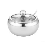 Kivivaka Tarro grande de acero inoxidable de 450 ml con ranura para cuchara y tapa transparente para organización de despensa
