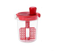 Kivivaka Taza mezcladora manual de salsa con escala y tapa coladora, batidor de huevos de PP para aderezo de ensalada y hornear, amarillo (rojo)