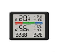 Kivivaka Termómetro interior higrómetro electrónico pantalla LCD monitor temperatura humedad con función reloj formato 12/24 horas magnético o montaje en pared (negro 2310)
