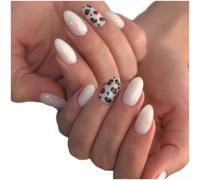 Kivivaka Uñas postizas largas con estampado de leopardo ABS, forma de | Para estampado de leopardo moderno, base blanca leche, estilo de moda elegante, eleva cualquier atuendo, listo para fiestas