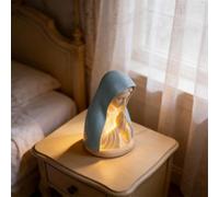 Kivivaka Virgen María Luz nocturna de oración, devocional LED para ojos suaves para lámpara de protección, estatua de resina para dormitorio, sala de estar, esquina de oración, color blanco, 12 x 8 x