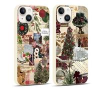 Kivlclri 2 Piezas Navidad Funda para iPhone 14 / iPhone 13 6,1'', Aesthetic Christmas Arbol Flore Jengibre Collage Dibujos Diseño Suave TPU Ultrafina Silicone Cover Antigolpes Protección Mujer Case