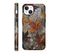 Kivlclri Stained Glass Funda para iPhone 15 6,1", Carcasa con Aesthetic Otoño Autumn Fall Hoja de Arce Dibujos Diseño Motive Brillante Silicona TPU Case Antigolpes Protección Cover para Mujer Niñas
