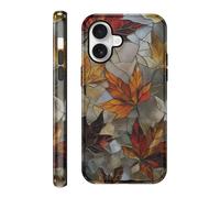 Kivlclri Stained Glass Funda para iPhone 16 6,1", Carcasa con Aesthetic Otoño Autumn Fall Hoja de Arce Dibujos Diseño Motive Brillante Silicona TPU Case Antigolpes Protección Cover para Mujer Niñas