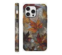 Kivlclri Stained Glass Funda para iPhone 16 Pro 6,3", Carcasa con Aesthetic Otoño Autumn Fall Hoja de Arce Dibujos Diseño Motive Brillante Silicona TPU Case Antigolpes Protección Cover para Mujer