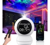 KIVOTAC LED Alarm Clock Star Projector,Starry Moon Lamp with BT Speaker, White Noise,Timer and Remote Control Rechargeable Galaxy Night Light for Kids Bedroom,Home Decor,Ceiling