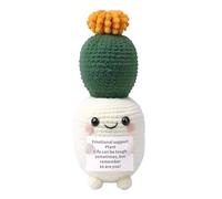 kivrimlarv Cactus Ornament, Crochet Plant, Crochet Positive Emotional, Handmade Funny Potted, Life Doll for Room, Offices, Desktop, Present, 13x5cm, Multicolor
