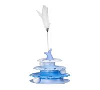 kivrimlarv Cat Track Ball Tower, Interactive Turntable with Teaser Stick, Multi-Layer Roller Ball Toy, Non-Slip Base, Sturdy Mterial for Indoor Cat Exercise and Playtime Fun