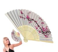 kivrimlarv Chinese Folding - Plum Blossom Silk Ink Painting Hand with Classical Flower Artwork, Printed Craft Cloth with Elegant Bamboo Frame, Traditional Dance Fan Accessory, Oriental Hand Fan