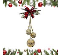kivrimlarv Christmas Bells - Gold Bows for Christmas Tree | Festive Hanging Decoration Shiny Gold Finish Jingle Sound Accent for Front Door, Home, Wall, Mantel or Fireplace, 17.7×9in