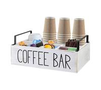 kivrimlarv Coffee Bar Organizers - Portable Wooden Storage Box | Large Capacity Multifunctional Tray for Coffee Condiments, Creamer, Sugar, and spices Organization onTable, or Kitchen Bar Area