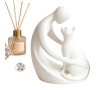 kivrimlarv Estatua de gato - Figuras conmemorativas decorativas para mascotas, escultura humana y gato para estante, para alféizares de ventana, dormitorio, estudio, guardería, mesita de noche